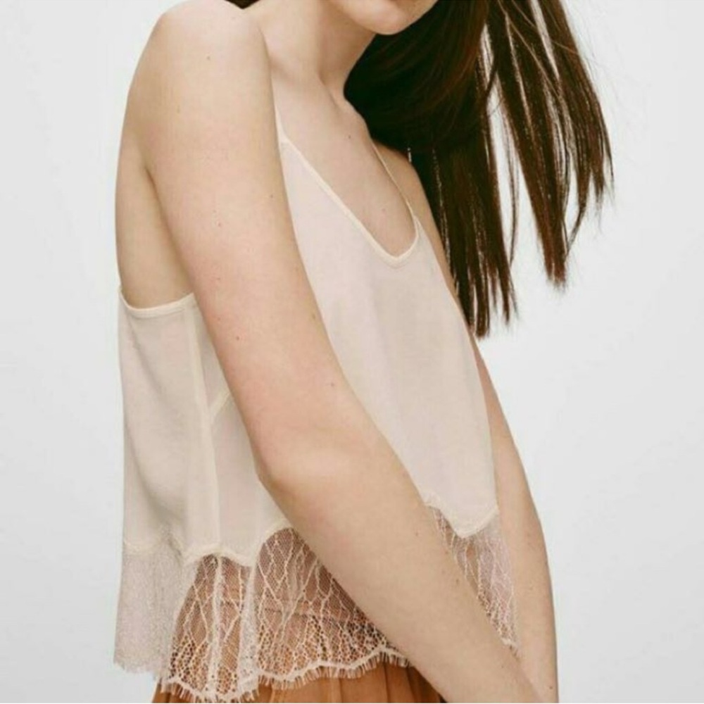 Aritzia Wilfred free Chimere 100% silk Lace Trim Tank Top